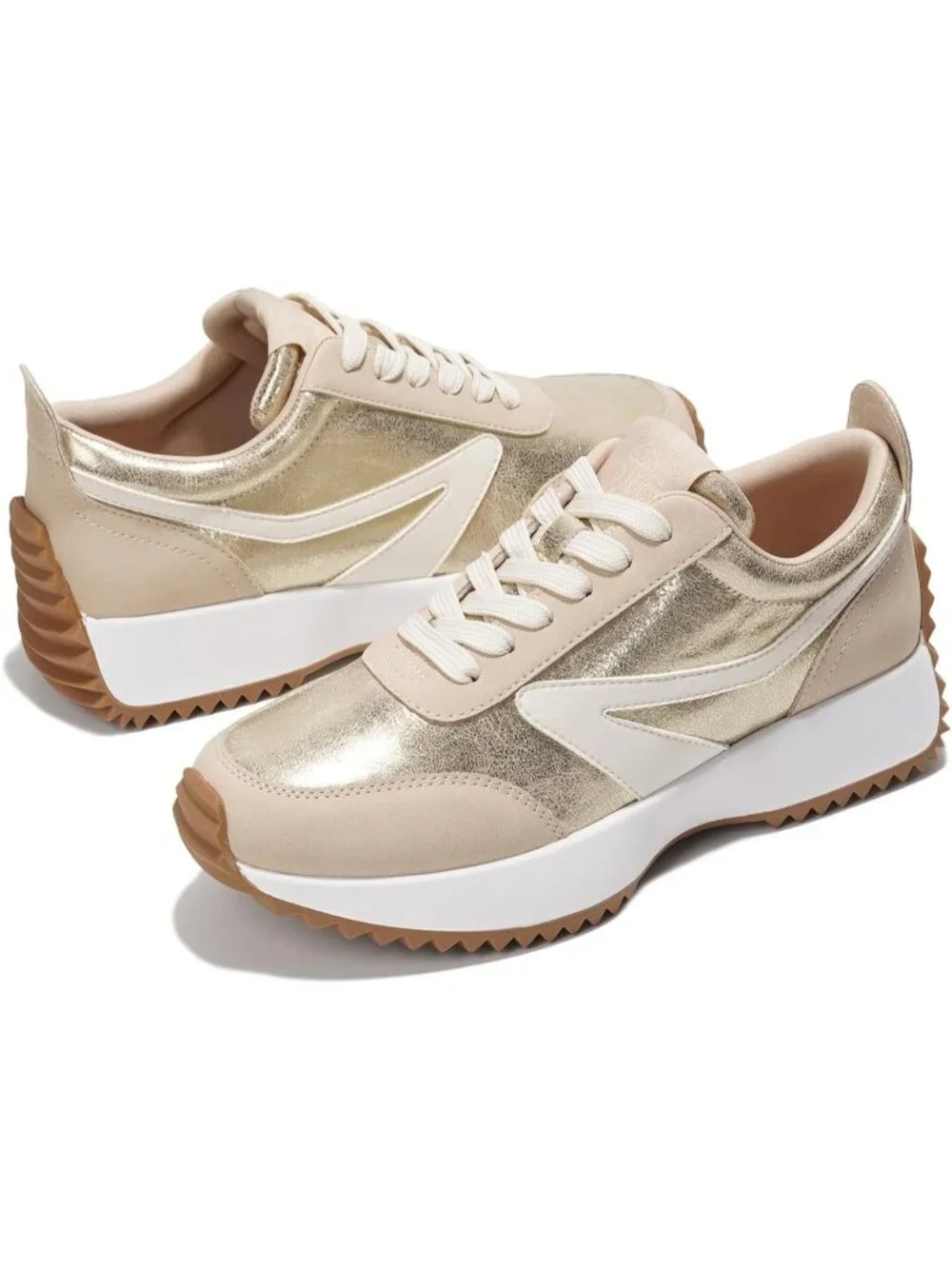 🆕Project Cloud Women's Balinda-gold Sneakers Memory Foam Lightweight Lace Up